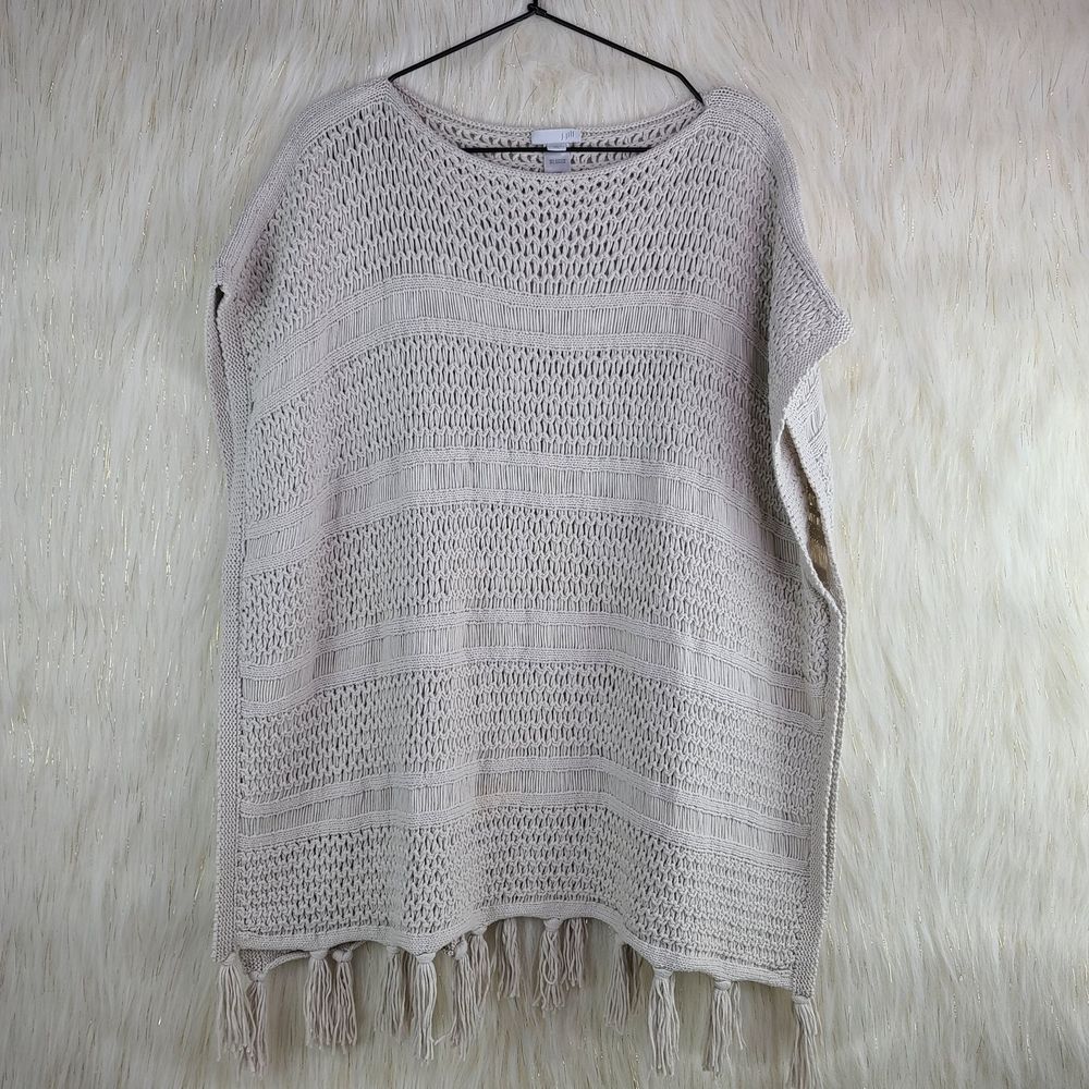 J. Jill Pullover Poncho Knit Sweater Fringe M/L